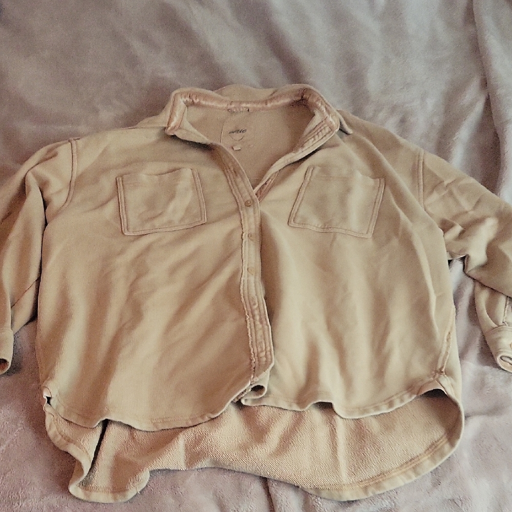 Aerie Cream Fleece Button-Up